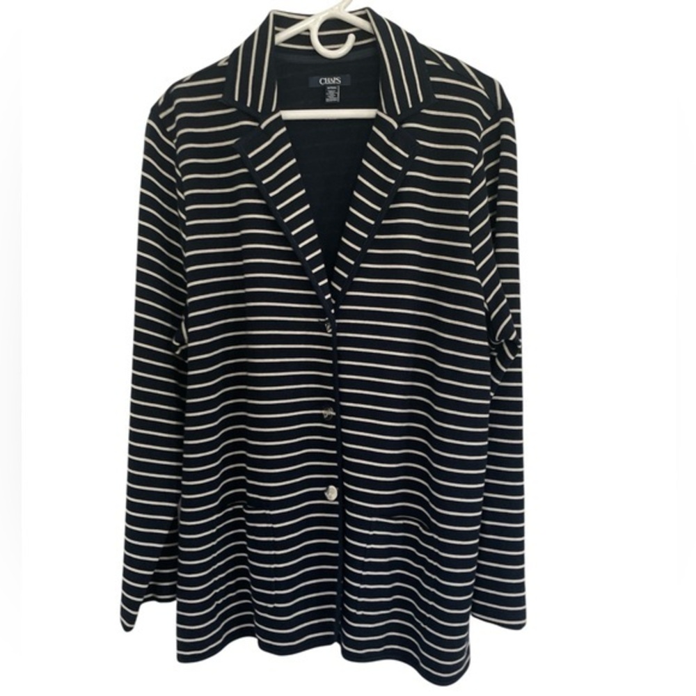 Chaps Women's Navy and White  Naval Striped  cardigan Sweater Blazer in size 1XT